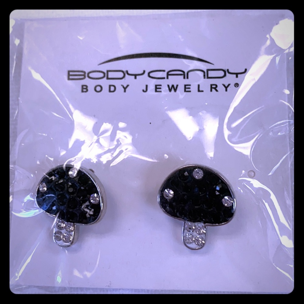 Black rhinestone mushroom earrings